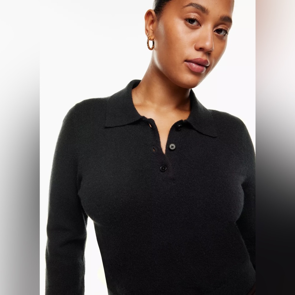 Aritzia Wilfred Liteluxe Cashmere Florence Sweater Henley - Black XS